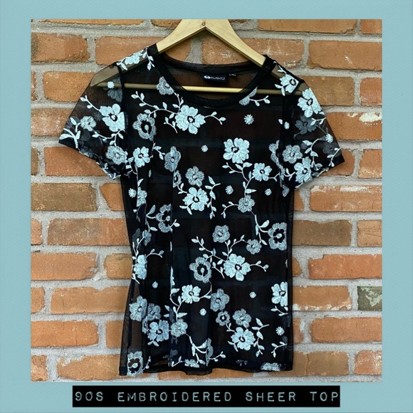 90s Embroidered Sheer Top - Picture 1 of 4